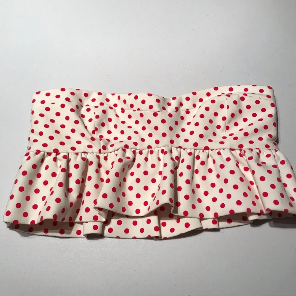 NWOT Zara Polka Dot Strapless Bustier Crop Top Ruffle in Ivory Red Preppy - Picture 6 of 10